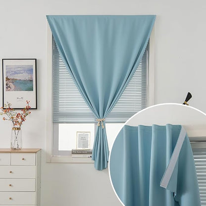 Self Adhesive Curtains, Portable Blackout Curtains Fabric Curtains for Living Room No Drilling, 47" W X 84" L, Lake Blue, 1 Panel - Image 5