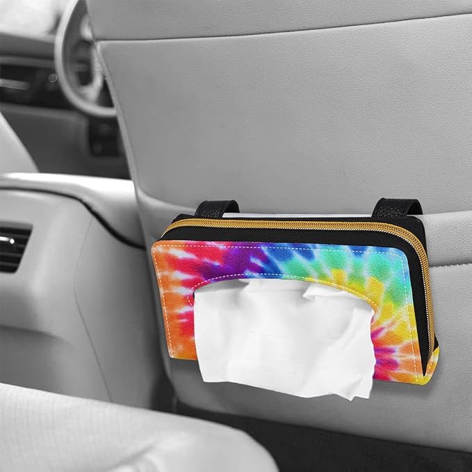 Biyejit Car Tissue Holder, Rainbow Tie Dye Premium Sun Visor Napkin Case, Hanging Car Accessories Used to Organize Paper Towels and Storage Small Items - Image 4