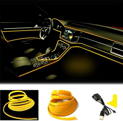 El Wire Yellow Interior Car LED Strip Lights, 5M Neon Wire USB 5V with Fuse Protection for Automotive Interior Decoration, with 6mm Sewing Edge by Maxlaxer