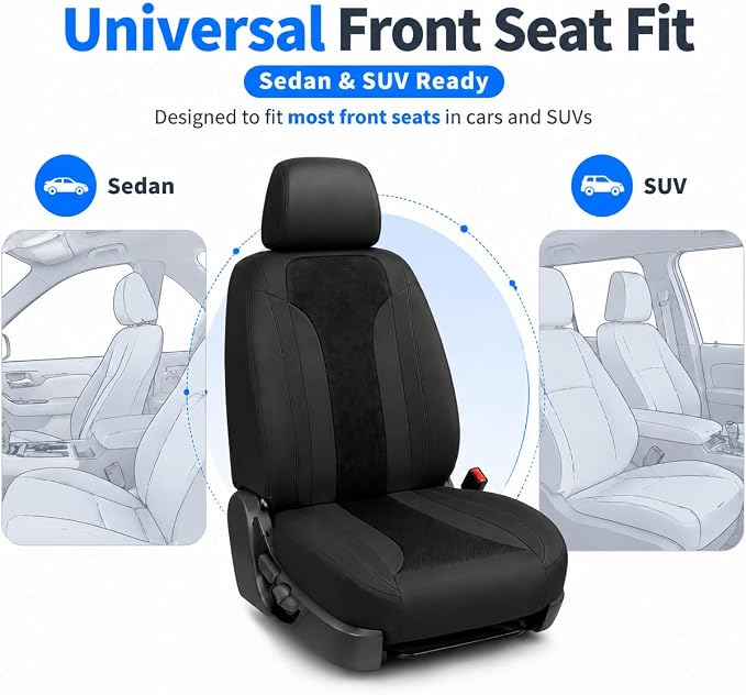 4 PCS Cooling Car Seat Covers, Breathable Auto Driver Seats Protective Cover with Hooks, Comfortable Anti-Slip Front Seats Cover Interior Accessories for Car Truck SUV (Black) - Image 6