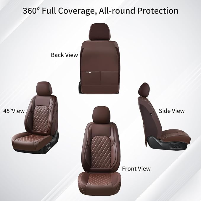 Huidasource Ford F150 F250 Custom Seat Covers, Full-wrap Car Seat Protector Fit for Ford F150 2015-2026&F250 F350 F450 2017-2026 All Cab XL XLT Lariat King Ranch Platinum(Front Pair/Coffee) - Image 9