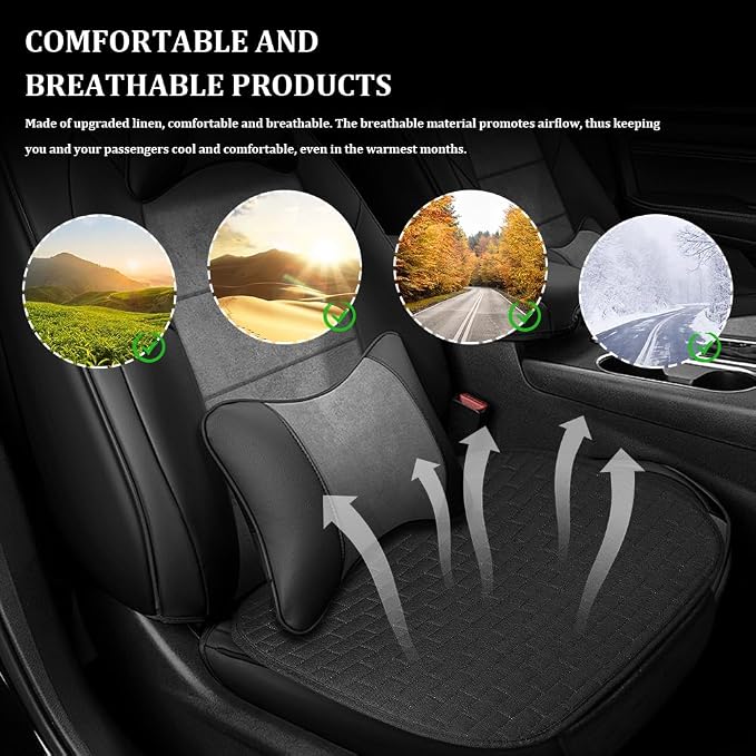 Linen Car Back Seat Cover, Car Seat Bottom Covers Protectors, Anti-Slip Automotive Long Rear Seat Protectors with Storage Pocket, Seats Back Protector for Most Vehicles (Single-Seat/Black) - Image 6