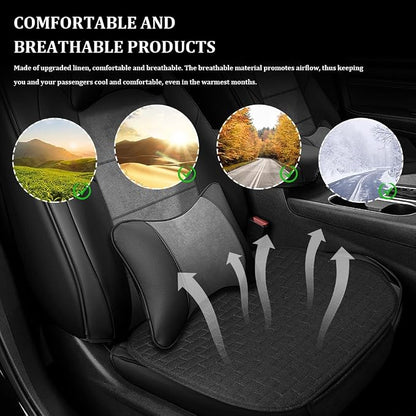 Linen Car Back Seat Cover, Car Seat Bottom Covers Protectors, Anti-Slip Automotive Long Rear Seat Protectors with Storage Pocket, Seats Back Protector for Most Vehicles (Single-Seat/Black) - Image 6