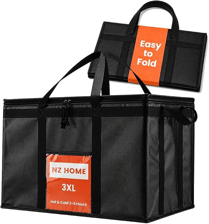 NZ home Insulated Food Bag, Portable Cooler Tote (3XL, Black, 1 Pack) | Large thermal bag, For cold & hot food, Soft sided cooler, Heavy duty carrier, Grocery shopping, Food delivery, Catering bag by NZhome