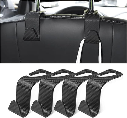 4 Pack Headrest Hooks for Vehicle Seats, Carbon Fiber/Black | rear-row hanging storage, supports bags coats and groceries, fits matching headrest posts, interior accessory - Image 7