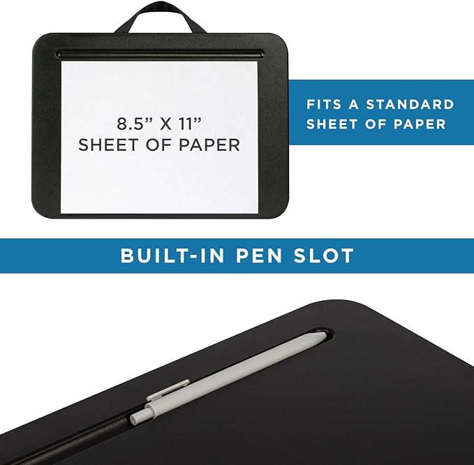 LAPGEAR Compact Lap Desk – Black, Fits 14" Laptops | Microbead Cushion, Built-In Pencil Slot, Carry Handle, Fits Standard Letter-Size Paper (8.5" × 11") - Image 4