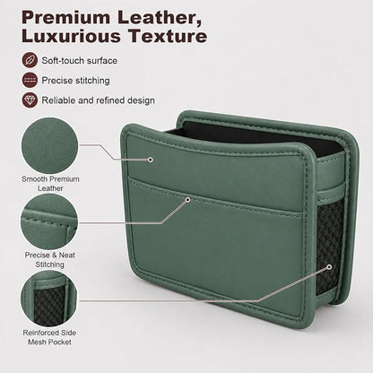 Car Seat Side Pocket Organizer, Leather Sewn Multifunctional Automotive Trash Bag, Small Vehicle Door Pouch for Cell Phone, Key, Wallet, Sunglasses (Green) - Image 3
