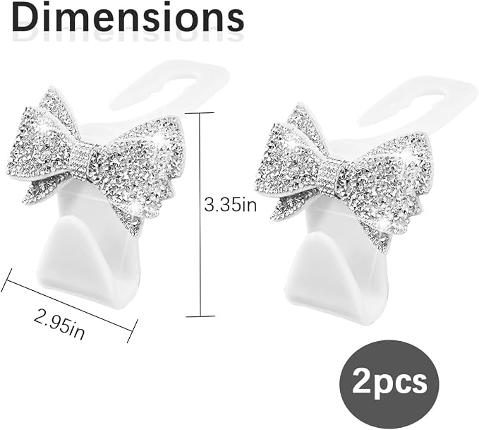Zpana Bling Car Headreat Hook, 2PCS Crystal Rhinestone Cute Bow Vehicle Seat Back Hanger Storage for Purses Bags Grocery, Diamond Auto Rear Seat Organizer, Universal for SUV Truck Sedan (White) | PVC construction, rhinestone bow design, compact rear se... - Image 2