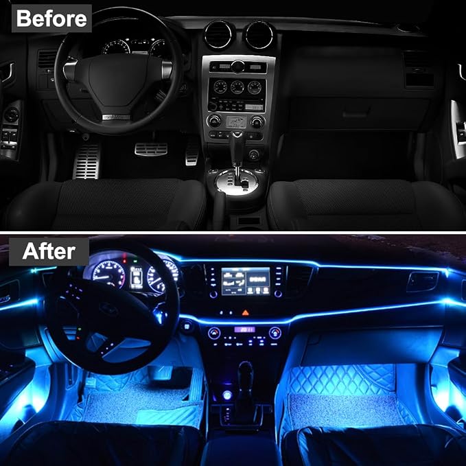 EL Wire Interior Car Lights, 16.5FT USB Ambient Lighting Strip, Ice Blue | Neon Glowing Strobing Electroluminescent Wire, 6mm Sewing Edge, Inside Car Lighting Accessories - Image 6