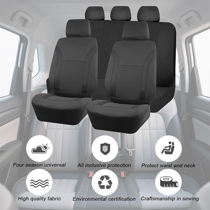 Zpana Car Seat Cover Full Sets, 9PCS Waterproof Vehicle Front and Rear Split Bench Covers with 3D Foam Back Support, Breathable Auto Seat Protective Accessories, Universal for SUV RV Truck (Black) - Image 5