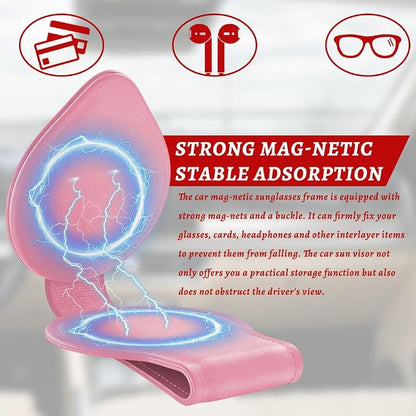 Sunglasses Holders for Car Visor, PU Leather Car Organizer, Magnetic Glasses Holder and Ticket Card Clip, Multi-Functional Auto Sun Visor Eyeglass Holder for Most Vehicles (Pink) - Image 5
