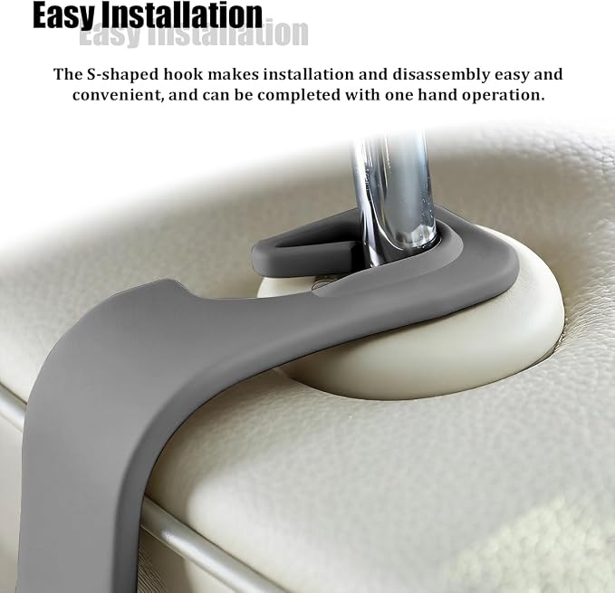 Car Seat Headrest Hook, 4PCS Vehicle Seat Back Hanger Storage Organizer for Handbag Purse Coat, Auto Interior Headrest Hook, Universal for SUV Automobile Truck (Gray) - Image 4