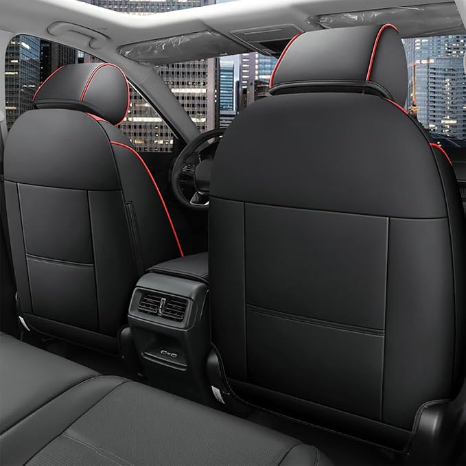 CocheFamilia CRV Seat Covers Custom Fit for Honda CRV 2023 2024 2025 2026 Leather Car Seat Cover Full Set for Trucks SUV,Waterproof Car Seat Cushion,Faux Leather (Black with red Trim) - Image 2