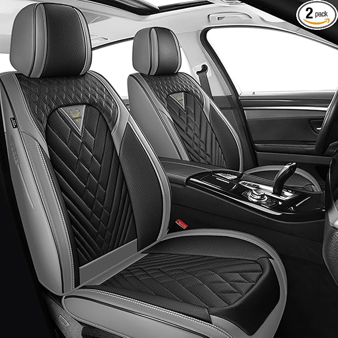 Fit for Toyota Tundra Seat Covers 2001-2026,Napp Leather, 360° Full Protection, Thick Padding & Memory Foam, Waterproof & Stain-Resistant Car Seat Covers(2 Seat,Gray&Black) by Unknown