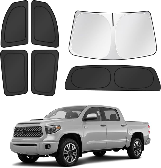 Canvcle Window Shades for 2007-2021 Toyota Tundra CrewMax Cab Accessories Windshield Sun Shade Side Rear Window Covers Sunshade Sun Shield Privacy Protection for Camping Keep Vehicle Cool Black 6PCS by Canvcle