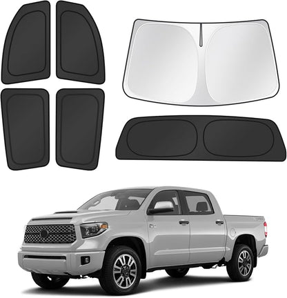 Canvcle Window Shades for 2007-2021 Toyota Tundra CrewMax Cab Accessories Windshield Sun Shade Side Rear Window Covers Sunshade Sun Shield Privacy Protection for Camping Keep Vehicle Cool Black 6PCS by Canvcle