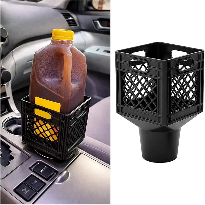 Half Gallon Car Cup Holder Expander, Black | milk crate style, square drink jug fit, anti-spill mount, car interior accessories by BCOWPV