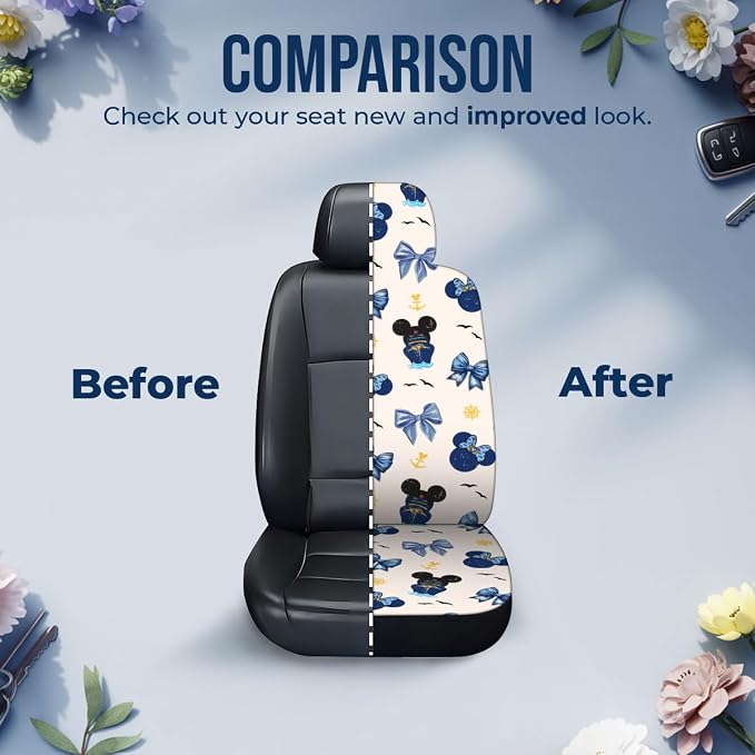 GENANY Pink Bow Animal Pattern Car Seat Covers, 2-Piece Front Seat Set | 2-piece polyester front seat cover set, each 49.5 x 19.6 inches, with adjustable straps and hooks - Image 7