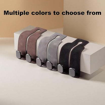 2026 car wallet hook, car headrest hook, double hook leather car seat hook, car seat headrest hook, car seat backrest storage hook, seat backrest storage hook (brown) - Image 3