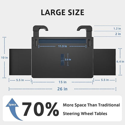 Steering Wheel Tray, Car Food Tray, Car Desk for Laptop, Multipurpose Car Table for Eating & Work, Adjustable Car Tray with Drawer and Anti-Slip Protective Adhesive - Image 2