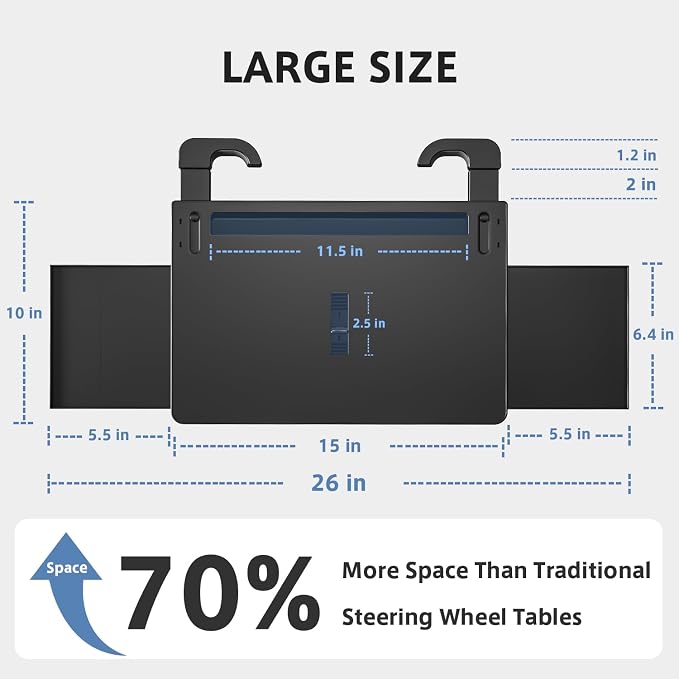 Steering Wheel Tray, Car Food Tray, Car Desk for Laptop, Multipurpose Car Table for Eating & Work, Adjustable Car Tray with Drawer and Anti-Slip Protective Adhesive - Image 5