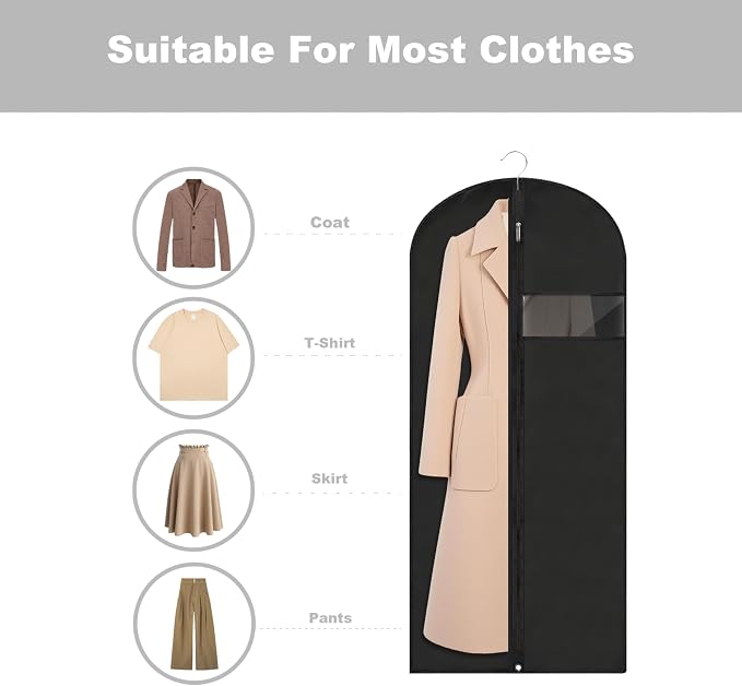 Garment Bags for Hanging Clothes, 45'' Suit Bag Cover for Storage and Travel, Dress Bags for Gowns Long (Black) - Image 3