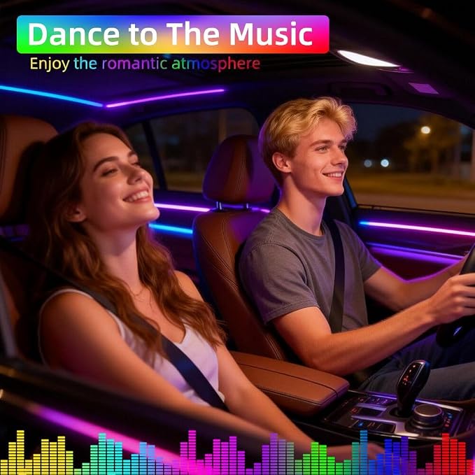 Acrylic Interior Car LED Lights with Remote and Wireless APP, Ambient Lighting Kits Fiber Optic Strip LEDs,16 Million Colors Music&DIY Function (1 in 1) - Image 5