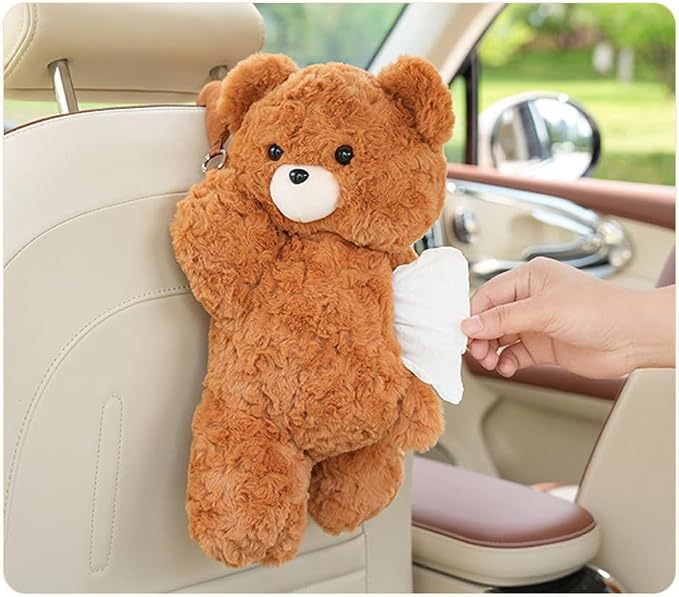 Cute Tissue Box Cover Plush Tissue Box Holder for Car, Home, Decorative Holder/Organizer for Bathroom Vanity Countertop, Nightstands, Office Desk-Bear02 - Image 2