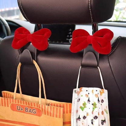 2-Pack Car Purse Hooks for Hanging Purses and Bags(Velvety red) | Cute Bow car seat headrest Hooks for Hanging car Purse Hooks. - Image 2