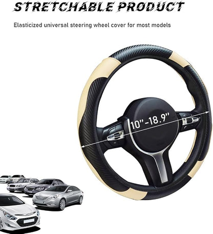 povtii Car Steering Wheel Cover, 15 Inch Leather Breathable Auto Steering Wheel Protector, Comfortable Non-Slip Vehicle Steering Wheel Covers, Universal Car Accessories (Beige, with Lining) - Image 2