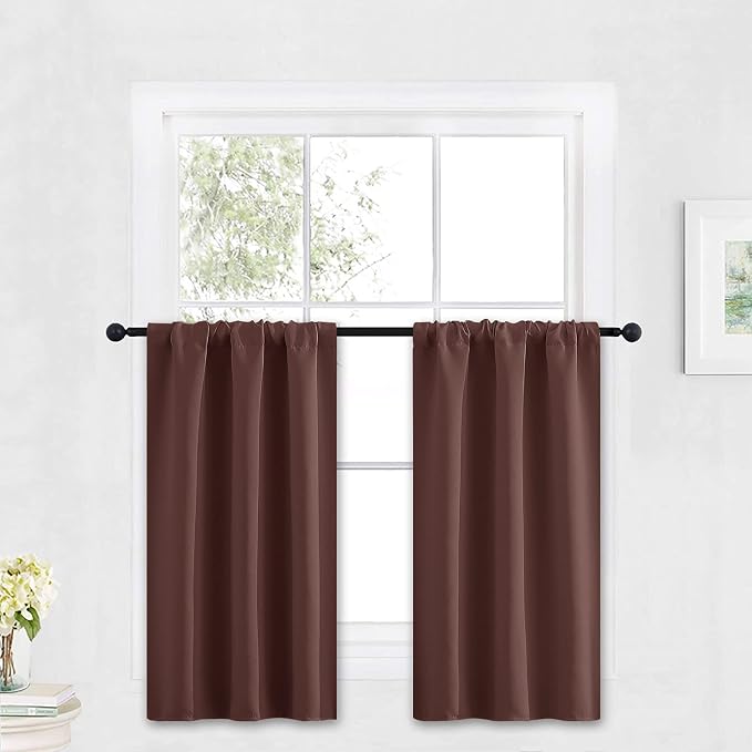RYB HOME Blackout French Door Window Curtain Coverings, Rod Pocket | Thermal Insulated,Privacy ,Non See Through,Drapes for Small Window Bathroom Kitchen,W29 x L45,Chocolate Brown,2 Panels by RYBHOME