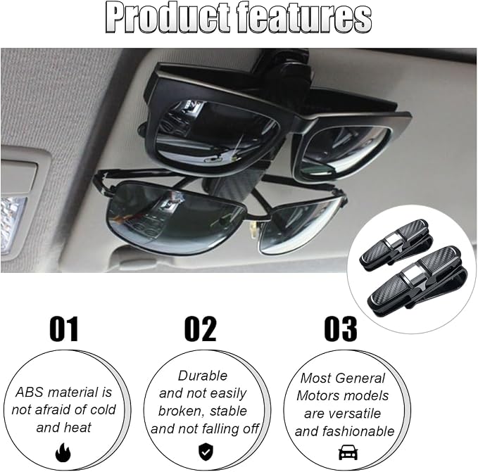 2PCS Glasses Holders for Car Sun Visor, Glasses Clip Organizer, Sunglasses Eyeglasses Mount with Ticket Card, Car Sun Visor Double-Ends Clip, 180 Degree Rotational Car Glasses Holder - Image 4