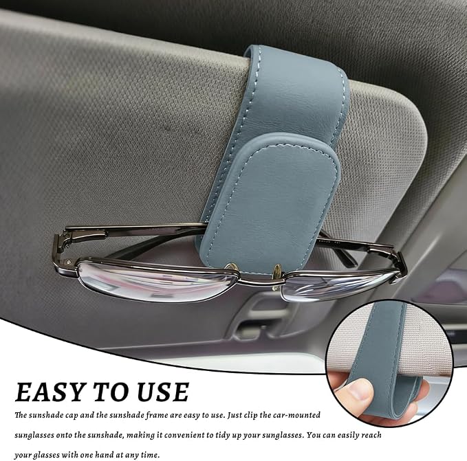 Sunglass Holder for Car, Car Sunglass Holder, Magnetic Leather Sunglasses Holder and Ticket Card Clip, Auto Multi-Functional Sun Visor Eyeglass Holders for SUV Pickup Truck (Light Grey) - Image 6