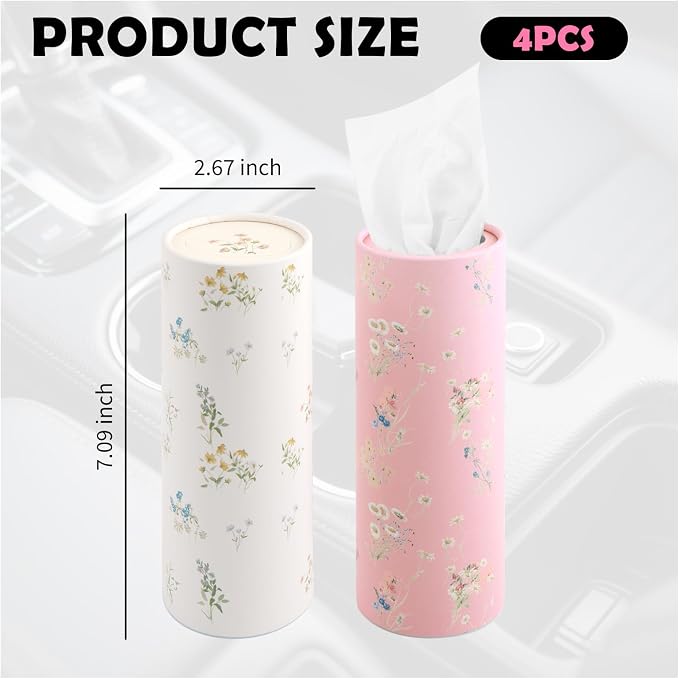 4PCS Car Tissue Holder,Extractable Portable Car Tissue Cylinder for Storing Each Box 50 Tissues,Fashionable Reusable Tissues for Cars Cup Holder Cars Accessories Interior - Image 2