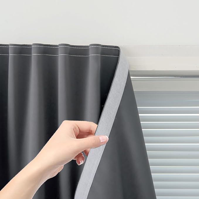 Magic Tape Blackout Curtains for Bedroom No Drillng Self Adhesive Curtains No Rod Small Window, 47" W X 84" L, Grey, 1 Panel by Sovtfides
