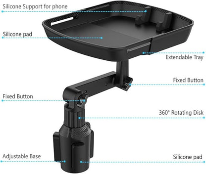 Kelofam Larger Cup Holder Tray, 10 inch Car Food Tray for Eating, Detachable 3 in 1 Car Cup Holder Expander and 360° Rotating Car Cup Holder Tray Table with Phone Holder, Road Trip Essentials - Image 4