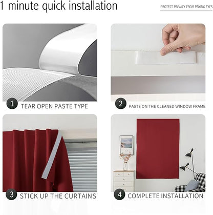 Self Adhesive Curtains, Stick Curtain Blackout Shades Window Cover Curtains for Living Room No Drilling, 47" W X 71" L, Burgundy, 1 Panel - Image 3