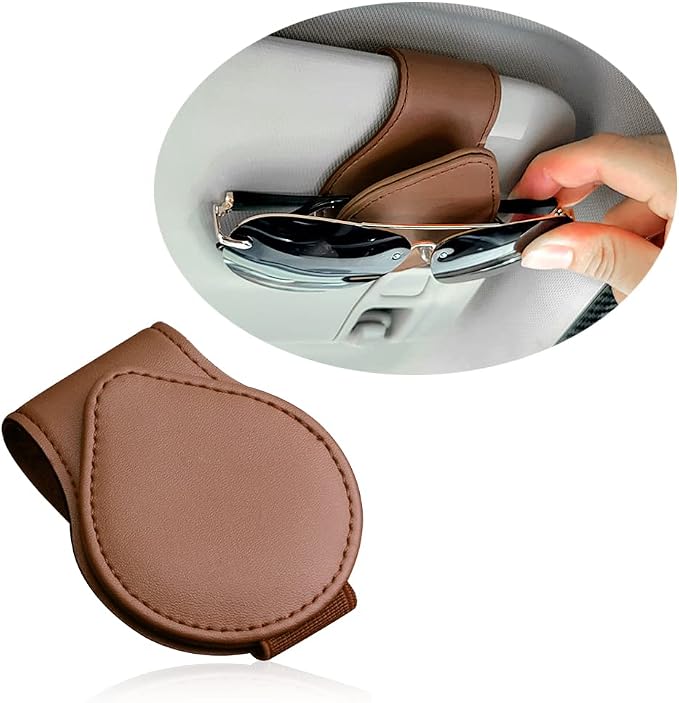 OFBAND Magnetic Sunglass Holder for Visor, PU Leather Car Organizer - Universal Accessory (Brown) by OFBAND