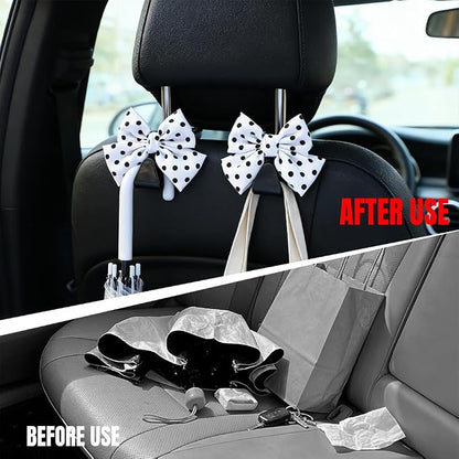 2PCS Car Seat Headrest Hooks, Car Purse Hook, Cute Bow Knot Vehicle Seatback Hanging Storage Organizer, Auto Seatback Decor Organizer Hanger for SUV Truck (White/Polka Dot) - Image 4