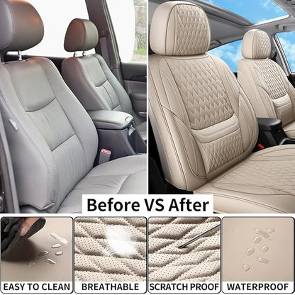 Car Seat Covers Full Set Custom Fit For Toyota RAV4 2001-2026, Beige | Lumbar Support, Premium Faux Leather, Breathable, Anti-Slip, Airbag Compatible, Waterproof, Car Seat Protectors, 2 Row-5Seat - Image 5