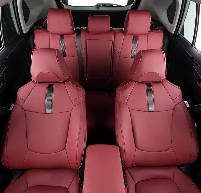 Custom Fit RAV4 (for Hybrid) Seat Covers Full Set for Toyota RAV4 Hybrid 2019 2020 2021 2022 2023 2024 2025 with Waterproof Faux Leather (Wine red, LU01-Hybrid) - Image 5