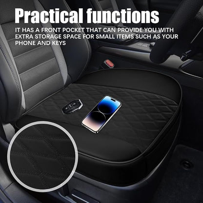 Leather Front Car Seat Covers, Car Bottom Seat Cover, Black | Anti Slip Leather Auto Front Seat Cushion Cover with Storage Pocket, Waterproof Bottom Auto Seats Cushion Pad Mat for Cars - Image 3