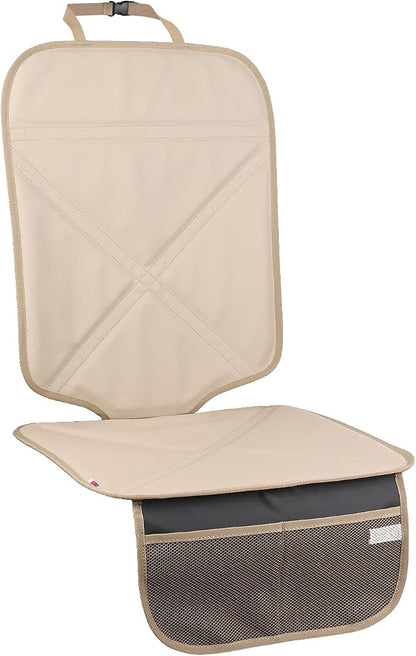 Viaviat Car Seat Protector Leather Waterproof Child Safety Seat Protector Cover with Thick Pad and 2 Large Pockets Durable Kick Mat for All Auto Seat (Beige) by Viaviat