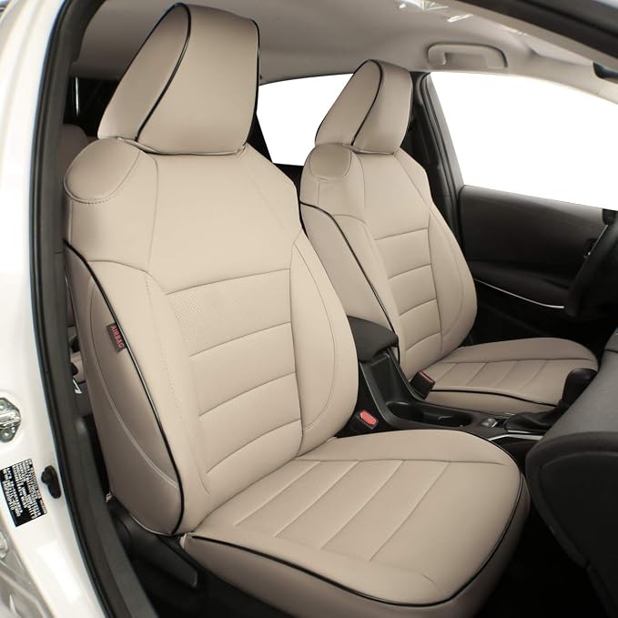 EKR Car Challenger Seat Covers 2015-2023,Leatherette Full Set | Custom Fit for Dodge Challenger 2015 2016 2017 2018 2019 2020 2021 2022 2023 -Faux Leather(Beige) by EKR