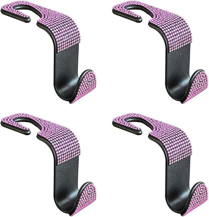 4PCS Bling Car Seat Headrest Hook, Crystal Rhinestone Backseat Hanger Organizer for Purse Handbag Umbrella, Shiny Auto Interior Seat Back Storage Holder Hook, Universal Fit (Pink1) - Image 7
