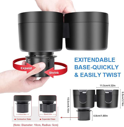 JINKEY Dual Cup Holder Expander for Car, 2 in 1 Multifunctional Large Car Cup Holder Expander Adapter with Adjustable Base, All Purpose Car Cup Holder for Bottles Cups Drinks Snack Organizer Grey - Image 3