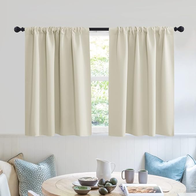 RYB HOME Short Privacy Curtains 30 inch Long for Bathroom Window | Thermal Insulated, Heat Blocking, Rod Pocket, Half Window Curtain Tiers for Nursery Bedroom, W42 x L30, Beige, 2 Panels by RYBHOME