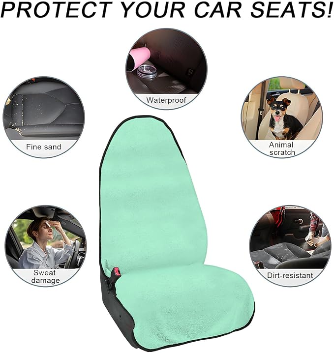 DXNQ 2PCS Car Towel Seat Cover, Waterproof Sweating Non-Slip Premium Soft Towel Carseat Protector, Universal Machine Washable Car Truck SUV Front Seat Cover for Gym Workout Beach Hiking (Mint Green) - Image 6