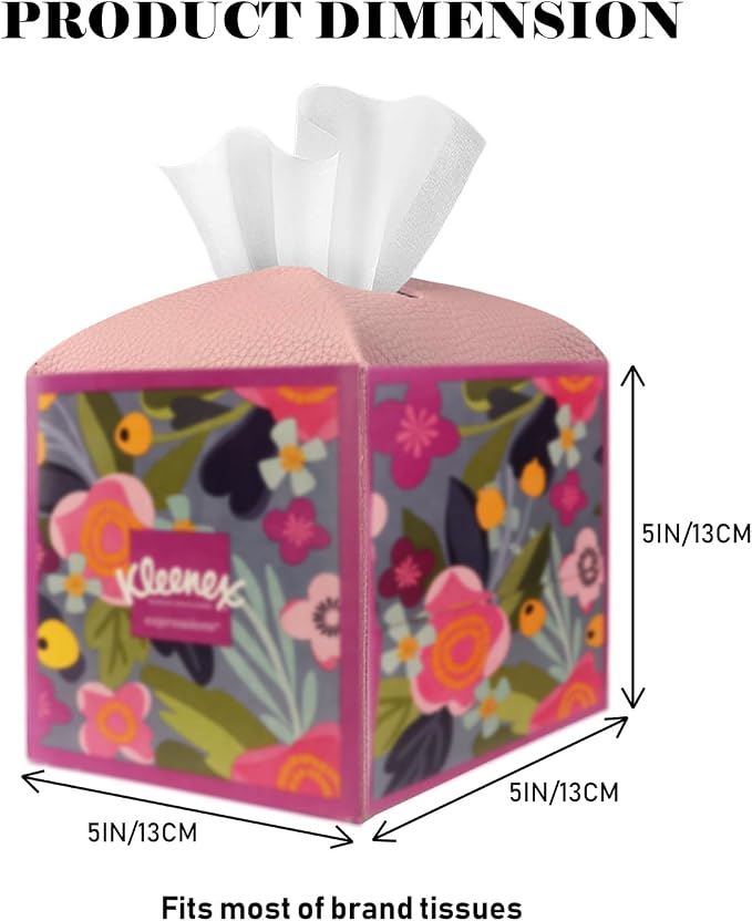 Tissue Box Cover Holder Square Tissue Cube Cover PU Leather Tissue Organizer with Bottom Belt for Bathroom, Tabletop, Car, Night Stands, Office, Home, Kitchen (1, PrettyPink) - Image 5