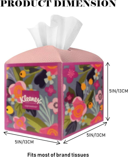 Tissue Box Cover Holder Square Tissue Cube Cover PU Leather Tissue Organizer with Bottom Belt for Bathroom, Tabletop, Car, Night Stands, Office, Home, Kitchen (2, PrettyPink) - Image 5